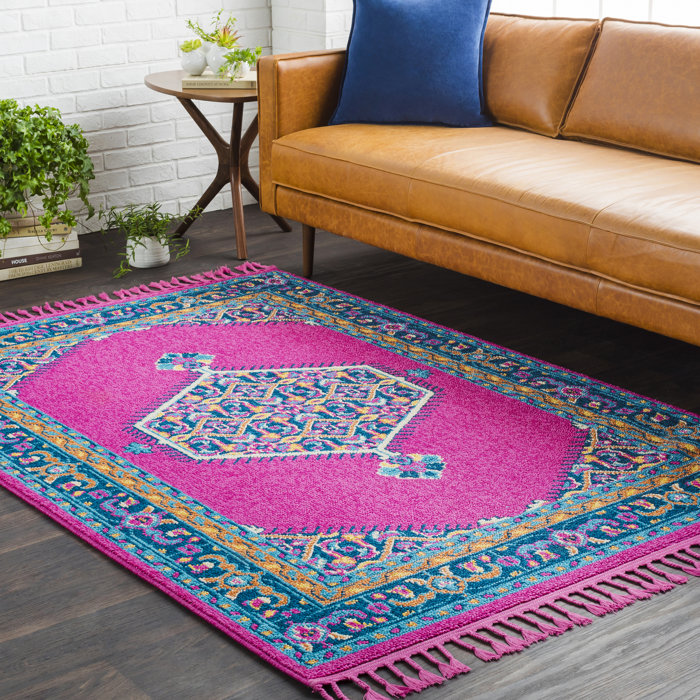 Bungalow Rose Bacchus Traditional Bright Pink/Navy Area Rug & Reviews